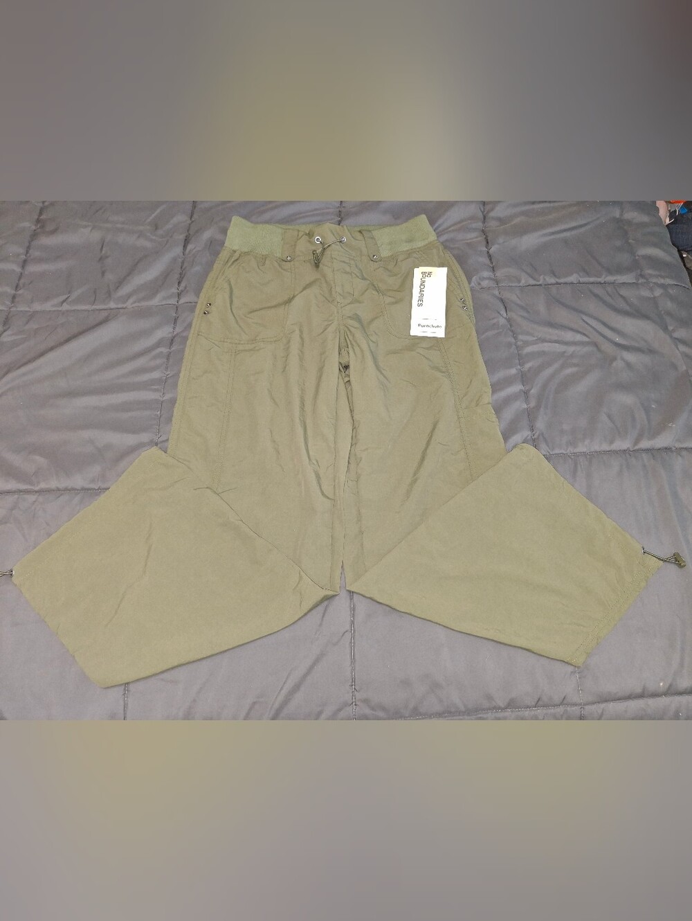 Womens New Olive Green Parachute Cargo Pants Drawstring Legs Small 4-6